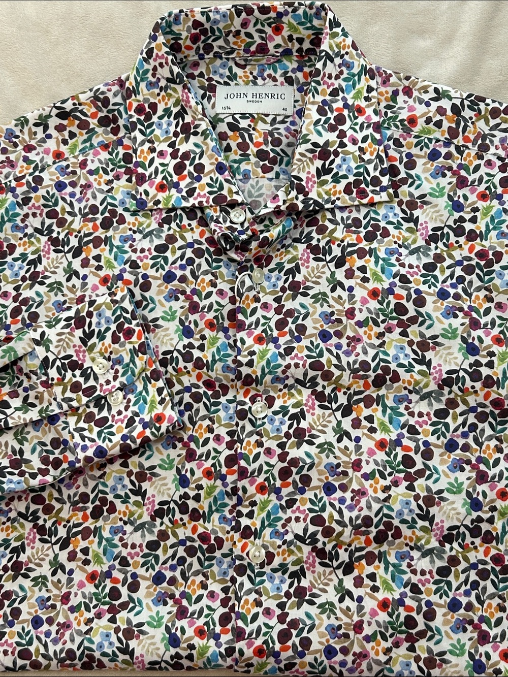 NEW John Henric Sweden Men's Multicolor Floral Dress Shirt Size 15 3/4 40 Cotton